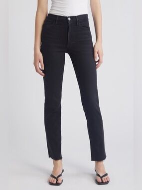 FRAME LE HIGH STRAIGHT BLACKFINN DESIGNER RAW EDGE HEM DENIM JEANS SZ 28